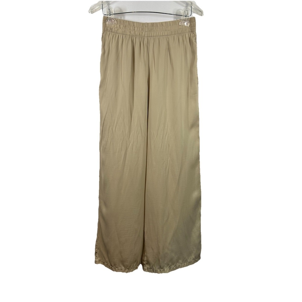 Boston Proper Champagne Satin Wide Leg Pants Small Quiet Luxury Minimalist Coast